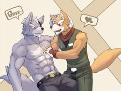 anthro color fox fox_mccloud fur furry furry_only gay interspecies male male_only multiple_males muscular no_humans star_fox t.rosshi wolf wolf_o'donnell yaoi