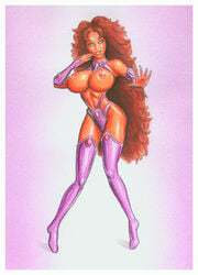 1girls big_breasts breasts dc dc_comics female female_only fred_sadek koriand'r long_hair nipples ralfieboy solo starfire starfire_(comics) straight_hair teen_titans