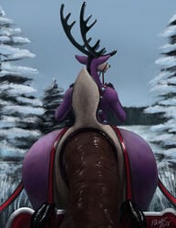 animal_ears animal_tail anthro centaur christmas deer furry huge_ass hyper monster_girl pulsar santa_claus scat sleigh swollen_anus viewed_from_behind