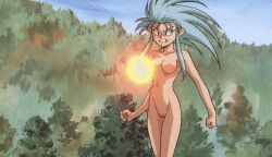 animated breasts casual completely_nude completely_nude_female female fight humanoid long_hair pale_skin ryoko_hakubi screen_capture screencap tenchi_muyo!