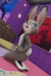 1girls 3d anthro ass bed bedroom disney female female_only fever-dreamer flat_chest fur furry furry_only judy_hopps nude open_mouth pillow pinup purple_eyes rabbit solo tail zootopia