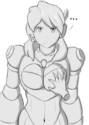 ... 1girls alia android breast_grab breast_press breast_squeeze breasts capcom female grabbing_breast mega_man mega_man_x monochrome robot robot_girl