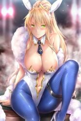 1girls artoria_pendragon artoria_pendragon_(lancer) big_breasts breasts bunny_ears bunnysuit fate/grand_order fate_(series) leotard rei_kun solo