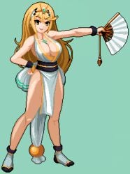 3reforged arm_guards big_sister bouncing_breasts breasts cosplay fatal_fury female folding_fan hand_fan king_of_fighters large_breasts looking_at_viewer mai_shiranui_(cosplay) milf mythra ninja no_bra no_panties no_underwear nude_underneath onee-chan pelvic_curtain pixel_art revealing_clothes xenoblade_chronicles_(series) xenoblade_chronicles_2