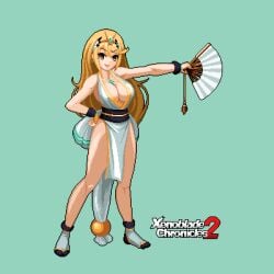 3reforged arm_guards big_sister bouncing_breasts breasts cosplay fatal_fury female folding_fan hand_fan king_of_fighters large_breasts looking_at_viewer mai_shiranui_(cosplay) milf mythra ninja no_bra no_panties no_underwear nude_underneath onee-chan pelvic_curtain pixel_art revealing_clothes xenoblade_chronicles_(series) xenoblade_chronicles_2