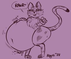 after_vore big_belly clawroline digestion digestion_noises eyelashes feline female feral fur furry hand_on_belly implied_vore kirby_(series) kirby_and_the_forgotten_land leopard makeup navel nintendo paws post_vore stomach_bulge tagme theroyalllama thick_thighs vore wide_hips