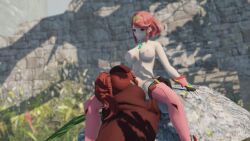 2girls 3d anna_(fire_emblem) anna_(fire_emblem_warriors) breasts crossover cunnilingus exaltedbrand fire_emblem fire_emblem_warriors hat nintendo nipples nude outdoors pyra xenoblade_(series) xenoblade_chronicles_2 yuri