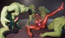 3d big_breasts big_thighs breasts cum feet female gangbang goblin goblin_male goblins green_skin male monster open_legs pig_man pussy rape size_difference small_dom_big_sub smaller_male tan_lines wet_pussy wildlife_(video_game)