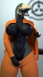 2022 3d 3d_(artwork) abs anthro biceps big_breasts black_body black_nipples black_scales bodily_fluids breasts clothing curvy_figure dark_body dark_nipples digital_media_(artwork) drooling female green_body hair hi_res huge_breasts looking_at_viewer monster multicolored_body muscular muscular_anthro muscular_female navel nipples nude open_mouth pink_eyes reptile rule_63 saliva saliva_on_tongue saliva_string scales scalie scp-682 scp_foundation sharp_teeth simple_background solo solo_female solo_focus sweat sweaty_breasts teeth thick_thighs tongue tongue_out undressing voluptuous xionxiii