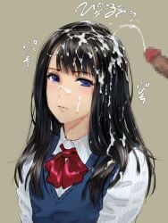 1male blue_eyes cum cum_on_face cum_on_hair dokiyuri female penis