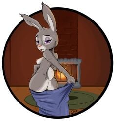 anthro anthrofied ass big_butt breasts clothing disney duplicitousmachine female fireplace hi_res judy_hopps lagomorph mammal nipples rabbit small_breasts undressing zootopia