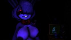 3d bonfie bonfie_(cryptia) bonnie_(cally3d) bonnie_(fnaf) breasts cally3d clazzey cryptiacurves fazclaire's_nightclub five_nights_at_freddy's fnaf fredina's_nightclub plushie purple_guy purple_guy_(fnaf) scottgames smile staring_at_viewer william_afton