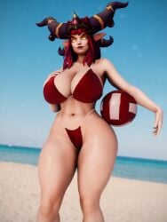 alexstrasza beach big_ass big_breasts bikini dragon dragon_aspect large_breasts milf mommy_kink red_hair snoopz thick_thighs warcraft wide_hips