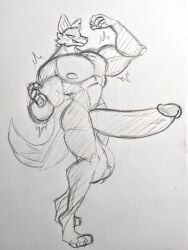 anthro balls big_balls big_muscles big_penis canid canine dipstick_tail epic_games fennix_(fortnite) flexing_bicep fortnite fox genitals hi_res huge_balls huge_cock huge_muscles hyper hyper_balls hyper_genitalia hyper_penis looking_at_viewer male mammal markings muscular nipples penis solo supermattym8 tail_markings video_games