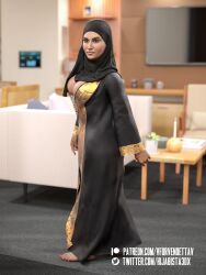 1girls 3d artist_name ass big_breasts breasts dark-skinned_female dark_skin female female_only hijab human indoors large_ass milf muslim muslim_female noor_(vforvendettav) original_character patreon_username red_nails solo twitter_username vforvendettav