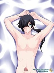 1boy abs absurd_res black_hair blue_eyes dakimakura hair_over_one_eye long_hair looking_at_viewer male male_focus male_only mitgard-knight muscular muscular_male naked nipples nude nude_male nudity pale-skinned_male pale_skin pecs penis pov smile solo solo_feral solo_focus the_case_study_of_vanitas vanitas_(vanitas_no_carte) vanitas_no_carte