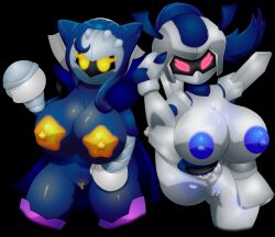 2girls absurd_res alpha_channel areola armor big_breasts blue_areola blue_nipples breasts cape clothing duo espyaspect exposed_breasts female female_only females_only genitals gloves glowing glowing_eyes glowing_genitalia glowing_nipples handwear hi_res huge_breasts kirby_(series) machine mask medarot meta_knight multiple_girls nintendo nipples robot rokusho_(medabots) rule_63 shortstack unusual_anatomy unusual_nipples video_games yellow_areola yellow_nipples