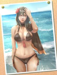 alternate_costume bikini black_bikini black_swimsuit blue_eyes blue_hair breasts byleth_(fire_emblem) byleth_(fire_emblem)_(female) daph_neko female fire_emblem fire_emblem:_three_houses fire_emblem_heroes nintendo official_alternate_costume solo swimsuit