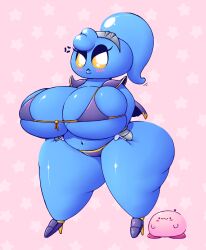 angry angry_face ass big_ass big_breasts big_butt bikini blue_body blue_hair blue_skin breasts busty curvy female huztar kirby kirby_(series) male meta_knight navel nintendo pink_body pink_skin rule_63 shortstack thick_ass thick_breasts thick_legs unmasked yellow_eyes