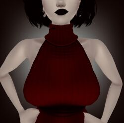 breasts female female female_only imvu mommy_kink no_bra thight turtleneck_dress