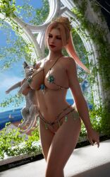 1girls 3d 3dloveandpeace blonde_hair blue_eyes chain_bikini crown dead_or_alive feline large_breasts long_hair ninja_gaiden rachel_(ninja_gaiden) venus_bikini voluptuous