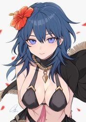 alternate_costume bikini black_bikini black_swimsuit blue_eyes blue_hair breasts byleth_(fire_emblem) byleth_(fire_emblem)_(female) female fire_emblem fire_emblem:_three_houses fire_emblem_heroes nintendo official_alternate_costume shimizu_akina solo swimsuit