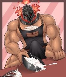 apron balls bara big_balls big_penis boner erection frieddough gay male male_only muscles muscular penis solo solo_male surtr_(tokyo_afterschool_summoners) tokyo_afterschool_summoners tokyo_houkago_summoners veiny_penis