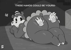 2d 2d_animation ambiguous_gender animated anthro ass ass_grab ass_jiggle better_version_at_source big_ass big_butt bottomless bottomwear butt butt_grab butt_jiggle butt_squish cartoony clothed clothing common_hippopotamus disembodied_hand duo english_text female fleischer_style_toon flower gloves hand_on_butt handwear hat headgear headwear heather_hippo hippopotamid huge_ass huge_butt huge_thighs jiggling joaoppereiraus looking_back loop lying mammal mob_face monochrome mp4 no_sound on_front open_mouth pac-man_eyes plant rubberhose short_playtime skirt squish text thick_thighs toony video webm