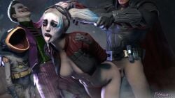 1boy 2boys 3d 3d_(artwork) abs ahegao ambiguous_penetration anal batman batman_(series) cuckold dc dc_comics female hair_pull harley_quinn harley_quinn_(injustice) injustice_2 joker male mortal_kombat mortal_kombat_11 mostly_nude mostly_nude_female naked otacon212 partially_clothed pulling_hair rape sex standing_doggy_style tagme the_joker tongue tongue_out