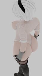 1girls 3d ass ass_focus ass_up blender bubble_ass bubble_butt butt_focus female highres kessei lingerie nier nier:_automata picture yorha_2b