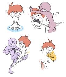 ass ball_kick balls bottomless footjob gay kicking life_(personification) looking_at_viewer male_only open_mouth owlturd penis sex shen_(shencomix) shencomix sodabox testicles