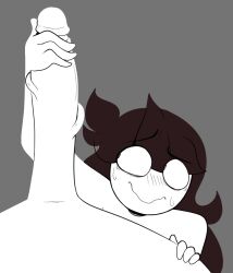 1boy 1girls big_penis blush brown_hair fully_clothed grey_background handjob happy huge_cock jaiden jaiden_animations large_penis long_hair long_penis masturbation nervous nervous_smile penis rubbing_penis sweating vaz0v youtube