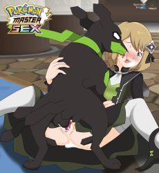 1girls blonde_hair canid canid_on_humanoid canine canine_penis doberman female female_human hetero human knot knotting licking_face male male/female male_canine mbhen114 missionary_position penis pokemon pokemon_masters pokemon_masters_ex pokephilia serena_(pokemon) spellcaster_knight sygna_suit_serena thighhighs vagina vaginal_knotting vaginal_penetration zoophilia zygarde zygarde_10_form