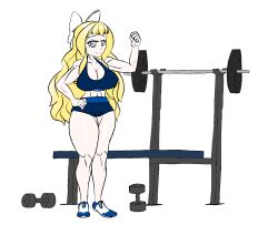 1girls bangs bare_legs blonde_hair blue_eyes charlotte_(fire_emblem) cleavage female female_only fire_emblem fire_emblem_fates flexing large_breasts long_hair looking_at_viewer muscular muscular_female nintendo shorts smile solo sportswear tank_top very_long_hair workout zackshun