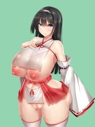 breasts_bigger_than_head gigantic_breasts hakama hakama_skirt huge_areolae hyper_breasts ineffective_clothing kawahagitei kota_shinobu miko original original_character priestess tagme