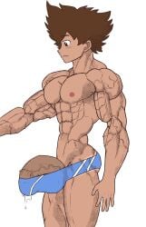 1boy abs bara big_penis brown_eyes brown_hair cum digimon homosexual human human_only male male_focus male_only mlm4anemone muscle muscles muscular muscular_male nipples pecs penis precum short_hair simple_background solo taichi_yagami uncensored underwear veiny_penis