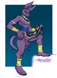 anthro balls beerus boner digit_ring dragon_ball dragon_ball_super erection feet genitals jewelry male male_only penis ring solo thebigmansini toe_ring