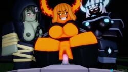 1boy 3d 3girls animated cowgirl_position fallen_king grave_digger large_breasts molten_boss no_sound orange_hair orange_skin pussy roblox roblox_game robloxian rule_63 rusmynth tagme tower_defense_simulator twitter_username video