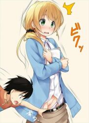 accidental_exposure accidental_nudity blonde_hair ellen_baker haryuu_(poetto) nude panties_down pussy teacher_and_student