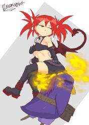 1girls black_legwear creature disgaea etna fart fart_cloud fart_fetish farting legwear pervdarkling_(artist) pointy_ears prinny red_eyes red_hair tail wings