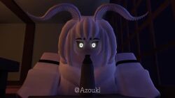 3d animated azoukl black_sclera blowjob fellatio glowing_eyes horns licking_penis loop luna_(azoukl) moth moth_girl original_character penis roblox robloxian sound tagme twitter_username video white_body white_eyes white_hair white_pupils