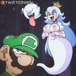 1girls 2d 2d_animation animated boo_(mario) boosette breast breasts clothing funny ghost ghost_girl large_breasts luigi luigi's_mansion mario_(series) new_super_mario_bros._u_deluxe nipples shorter_than_10_seconds shorter_than_30_seconds tagme twistedgrim video