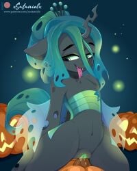 absurd_res arthropod changeling female female_penetrated friendship_is_magic genitals hi_res improvised_sex_toy jack-o'-lantern masturbation my_little_pony penetration pussy queen_chrysalis_(mlp) solo tongue tongue_out vaginal_masturbation vaginal_penetration xsatanielx