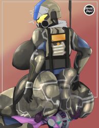 1boy 1boy1girl 1girls ass_grab camo camouflage eremitaldraws faceless_female facesitting giant_ass huge_ass large_breasts larger_female new_conglomerate planetside size_difference smaller_male vanu_sovereignty