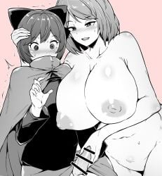 1futa 1girl1futa 1girls 5_fingers ara_ara areolae big_breasts blush breasts clothed clothing duo erection female femdom fingernails futa_on_female futanari hair_ornament hair_ribbon huge_breasts human humanoid imminent_sex kogasa_tatara large_breasts makin_tama monochrome mostly_clothed nipples no_humans nude penis sekibanki short_hair small_breasts tagme team_shanghai_alice touhou youkai