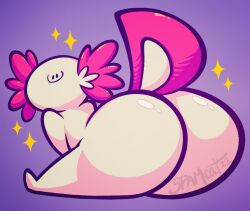 amphibian anthro ass axolotl big_butt gills hi_res male male_only mole_salamander pink_body salamander_(amphibian) smile solo spamcat tail