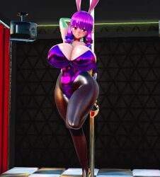 1girls 3d animated bunnysuit female harimau_mmd2 huge_breasts mmd no_sound patchouli_knowledge pole_dancing tagme touhou video