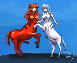 2020 2futas 5_fingers accessory after_transformation asuka_langley_soryu blue_background blue_eyes blue_hair breast_expansion breasts centaur clothing digital_drawing_(artwork) digital_media_(artwork) duo english_description equid equid_taur erection european_mythology expansion fingers genitals greek_mythology hair hair_accessory herm humanoid_taur intersex legs_up long_hair long_penis looking_down mammal mammal_taur miraimiru mythology neon_genesis_evangelion open_mouth orange_hair penis plugsuit quadruped red_clothing red_eyes red_suit rei_ayanami short_hair signature simple_background species_transformation suit taur transformation twintails_(hairstyle) worried worried_look