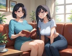 2girls ai_generated crop_top curvy dress historyia mother_and_daughter original original_character