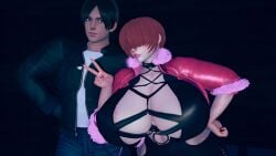 1girls alternate_breast_size areola_slip asian asian_male asian_male_white_female big_breasts black_hair breasts brown_eyes busty dark_hair female fire_on! gigantic_breasts huge_breasts interracial jacket japanese_male japanese_male_white_female king_of_fighters kyo_kusanagi large_breasts light-skinned_female light_skin long_hair long_nails painted_nails red_hair red_nails shermie_(kof) short_hair snk straight tied_hair voluptuous voluptuous_female white_female wide_hips